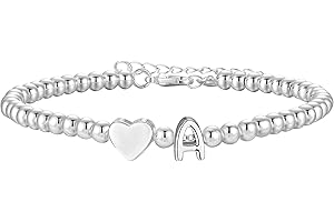 Aretas Initial Bracelet for Women Girls S925 Silver Letter A-Z Heart Pendant Bead Bracelet Christmas Birthday Gifts for Girls Daughter Sister Friends Jewellery