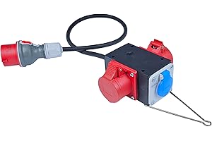 RoadEu - Distribuidor de Corriente con Salidas CEE y Schuko - Distribuidor de Corriente de construcción de 380V y 230V 16A - Distribuidor móvil, Cable de Goma de 0,5 m