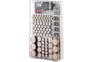 LICHENGTAI Etui do przechowywania organizera baterii, z wyjmowanym testerem baterii, mieści 93 baterie AA AAA C D 9V, pudełko do przechowywania organizera baterii z przezroczystą pokrywą