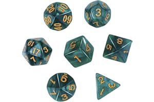 Deolven Set Dadi D&D, 7 Pezzi Dadi da Gioco Poliedrici per DND MTG RPG Dungeons e Dragons, per Giochi di Società D4 D6 D8 D10 D12 D20 Verde Scuro