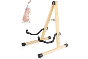 HilerPunk Cello-Ständer mit Bogenhalter, A-förmiger Holzfußständer mit gepolstertem Schaumstoff – Handgefertigte Halterung für 1/2, 3/4, 7/8, 4/4 (Vollgröße) Celli und Gitarren (Bambus, Cello)