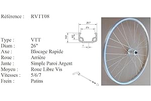 ROVVA - Roue Arrière VTT 26 Pouces De Fabrication Française (Etrto : 559X37) - 36 Rayons - Axe Moyeu 10Mm - Serrage Blocage Rapide - 6/7/8 Vitesses - Argenté