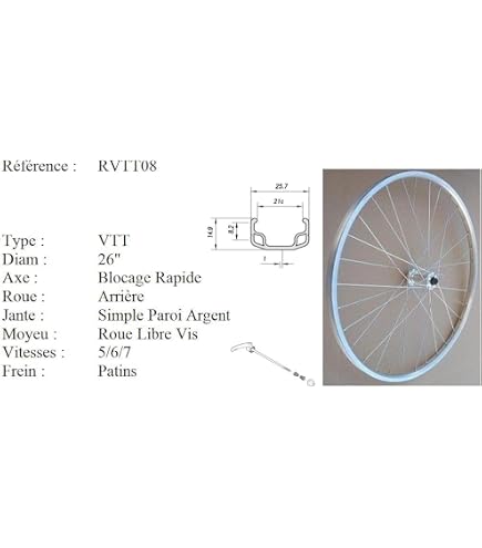 Roue VTT 26" P2R Arrière en Aluminium Noir Double Paroi Moyeu en