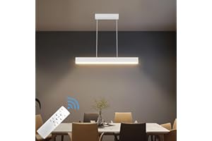 Klighten Led Lámpara Colgante De Comedor 60Cm/20W, Regulable 3000K–6000K, Lamparas de Techo Con Mando a Distancia, Lámpara Diseño Lineal Altura Ajustable 150cm, Para Cocina Oficina, Blanco
