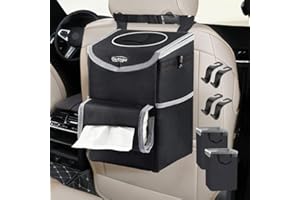 Outigu Car Trash Can with 2 Replaceable Waterproof Tote Bags, Foldable Portable Bin for Car, Multi-Function Storage Bag for Car Accessories, Large Capacity Hanging Car Rubbish Bin with 4Pcs Car Hooks