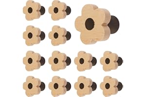 MOROBOR Lot de 12 boutons en bois de hêtre en forme de fleur avec vis et tube d'extension