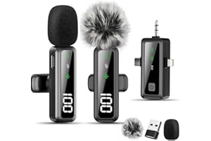 Bayanbulu Mikrofon Handy für iPhone, iPad, Android, Kamera, PC – 3-in-1 Profi-Mini-Mikrofon mit LED-Anzeige & Rauschunterdrückung, Mikrofon Kabellos für YouTube, TikTok, Vlog Podcast(2er-Pack)