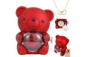 Ashopfun Collar de corazón grabado con caja de regalo de oso de rosas real, regalo de oso de rosa preservado para mujeres con collar de corazón, para mujer, Navidad, día de San Valentín, cumpleaños