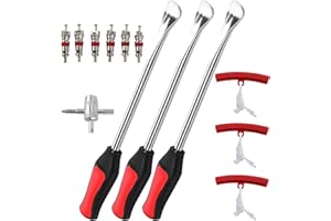 DasMorine 37cmTire Levers Spoon Iron Tool Kit Motorcycle Bike Lawn Mower Tire Changing Removing Tools with 1 Durable Bag +3 Tire Levers Spoon +3 Rim Protector+6 Valve Core+1 Valve Tool