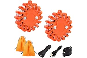 BANGMINDA 2pcs Balise De Signalisation Lumineuse,LED Lamp d'Avertissement USB Rechargeable avec Base magnétique/Sac de Rangement (Orange)