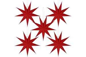 BestoFun 5 PCS Red Paper Star Lanterns Hanging Stars Christmas Party Decorations Hanging Lampshade Christmas Wedding Birthday Christmas Home Party Decorations(12 Inch)