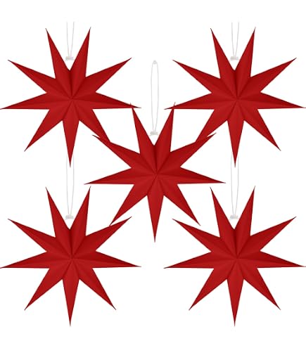 Lot De 5 Étoiles En Papier De Noël Vert Foncé - 30 Cm, 9 Branches - Décoration De Table, Mariage, Événements Festifs