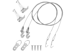 MOONSING Picture Hanging Wire Kit, 2pcs Heavy Duty Stainless Steel Wire 2m × Φ2mm with Adjustable Hook, Rail Moulding Hook, for Mirror Light Lamp Billboard, Art Gallery Photo Display(40KG)