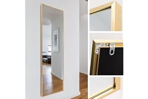 M MERCEO Rechteckiger Ganzkörper Standspiegel schmal 40x150cm, eingefasst im edlen goldenem Aluminium Rahmen - kristallklare Spiegelung mit High-Definition-Glas - für Schlafzimmer, Bad, Flur, Wohnzimmer