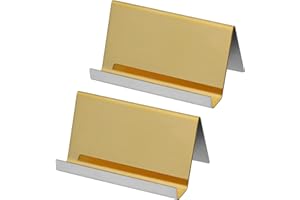 BELLE VOUS Porta Tarjetas de Visita Acero Inoxidable (Pack de 2) Puede Contener hasta 30 Tarjetas - Organizador Tarjetas de Metal Dorado - Expositor Tarjetas Organizador Oficina, Escritorio, Encimera