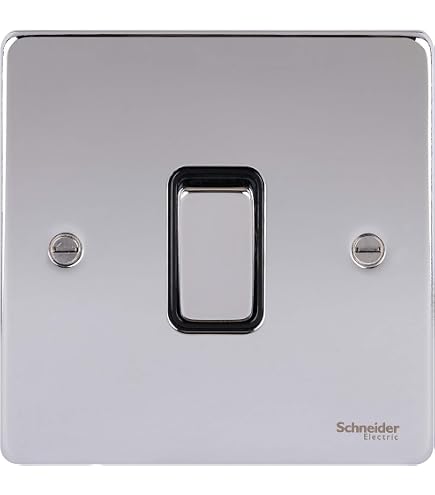 Schneider Electric Ultimate Schraubenlose Steckdose – 4-Gang, Flache Platte, Poliertes Chrom Mit Schwarzem Einsatz