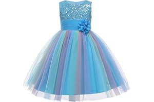 M MUNCASO Mädchen Prinzessin Kleid Pailletten Tüll Blume Regenbogen Runder Kragen Ärmelloses Abendkleid Geburtstagsfeier Hochzeit Brautjungfer Mädchen Abendkleider Kleinkind Baby Alter für 2-13 Jahre