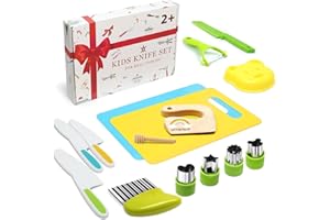 LETTO & TAILOR Coltello per bambini Set di 16 coltelli da cucina di sicurezza per bambini con tagliaverdure, coltello in legno, tagliere