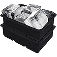 YHT 2 Pack Large Ice Cube Tray Molds with Lids,Black Reusable Silicone Square Ice Cube Maker Moulds for Whiskey,Cocktails,Drinks(Black)