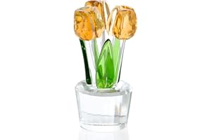 ORNALRIST Crystal Gold Tulips Figurine Collectible Gifts Glass Tulips Flower Paperweight Ornament Gift for Women Friends Christmas Valentine's Day