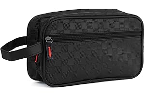 JOPHY & CO. Pochette Uomo da Polso in Pelle, Beauty Case, trousse da viaggio, Borsello piccolo a mano con cinturino (Nero Quadratini)