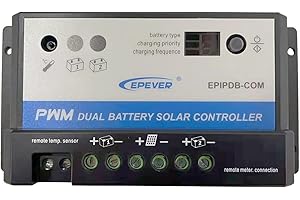 EPEVER® PWM Regolatore di carica 10 A 12/24 V, Solar Charging Controller per 2 diverse batterie, Duo Batteria, EPIPDB-Com 10 A