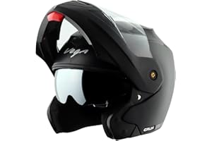 VEGA Crux Dual Visor Flip Up Motorcycling Helmet Black-L, Large