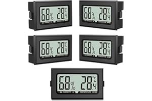 Pixelure Thermometer, Hygrometer, Humidity Meter, Mini Digital Temperature, Room Thermometer for Indoor Greenhouses, Gardens, Pack of 5