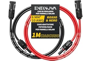 ENERNOVA Cavo Solare 4mm²/6mm², Cavo di Prolunga Solare, 1/2/3/5/8/10/12/15/18/20M, Cavo per Pannelli Solari con Impermeabilità IP67, per Pannelli Solari Fotovoltaico Montaggio(6mm² 1M)