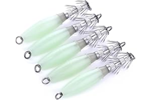 FOLANDO 5pcs Luminous Saltwater Fishing Lures, Squid Octopus Fishing Squid Jig Lures Octopus Squid Bait Artificial Spinner Lures Kit 10cm