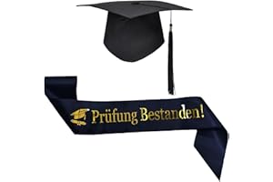 JENICH Prüfung Bestanden Schärpe Abschluss Schärpe mit Absolventenhut Abschluss Geschenk Schwarz Gold Graduation 2025 Deko Abitur Schärpe für Abschlussfeiern Abschluss Abitur Graduation Party Deko