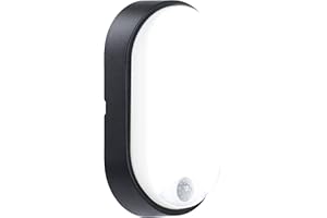 Luceco Eco Luz LED Exterior de Mamparo con Sensor de Movimiento PIR, Iluminación Exterior Decorativa, Ovalada, Negra, IP54, 10W, 700lm, 4000K, EBEO10P40