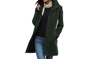 JABIDOOS Wolljacke Damen Warme Lang Herbst Mantel - Locker Trenchcoat Longline Winterjacke Mit Taschen Wollmantel Hemdjacke Wool Coat Einreihig Urlaub Freizeit Damenbekleidung Reisen Damenjacke