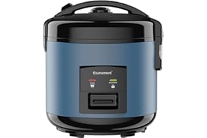 Eamoment 1 l | Cuiseur à riz et cuiseur vapeur 400 W (1 l à 5 tasses) pour 1 à 5 personnes Cuisson rapide sans brûler Revêtement antiadhésif amovible, cuillère à riz et gobelet doseur, bleu