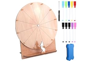 Rppiup Glücksrad zum Drehen, 29cm Hölzernes Glücksrad, Großes Glücksrad Set mit Radiergummi und Markierstift, Glücksrad zum Selbstgestalten, Drehrad Glücksrad für Lotteriespiele Wortspiele (Holzfarbe)