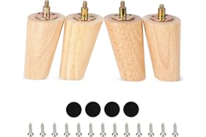 CtopoGo Set di 4 gambe rotonde per mobili in legno, moderne sedie da caffè della metà del secolo, gambe da tavolo (4"/ 10cm, Naturale-Inclinazione)