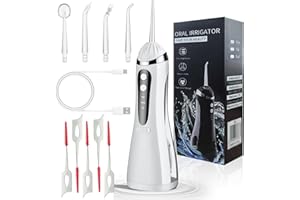 NOOR ZALA Water Flosser with 5 Adjustable Modes, IPX7 Waterproof, 300ml Tank, Long Battery Life, and 360-Degree Nozzle for Teeth Cleaning, Whitening & Gum Health – Portable Oral Irrigator for Braces (White S)