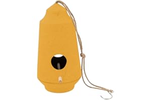 Point-Virgule Casetta per uccelli da appendere, in fibra di bambù, colore giallo ocra, diametro 15 cm, altezza 28 cm