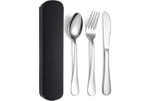 JIEYUCHU Cubiertos Camping, 3PCS Cubiertos Camping de Acero Inoxidable, con Cuchara, Tenedor y Cuchillo, Resistente a la Oxidación