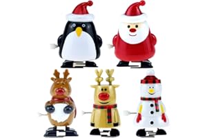 TOYANDONA 5 Pcs Christmas Wind Up Toys: Novelty Spring Clockwork Toys for Kids - Includes Santa Claus, Snowman, Chubby Penguin & 2 Reindeer Figures - Perfect for Stocking Stuffers, Party Favors