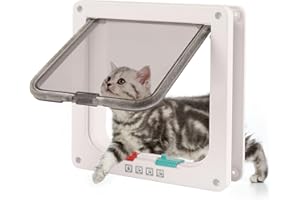 BUBUNY Cat Flaps, Cat Door Safety Pet Door with 4 Way Lock, Lockable Cat Flaps Pet Door Easy to Install Weatherproof Cat Flap Door for Exterior Door Window Wall Pet Flap for Upvc Door 20 x 19 x 5.5cm