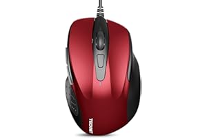 TECKNET Mouse Pro S2 Souris Filaire Optique Haute Précision 6 Boutons 6400 DPI 4 DPI Réglable Souris Ergonomique pour Windows 11/10/8.1/8/Vista/XP/Mac Ordinateur Portable/Bureau Câble 1.5M- Rouge