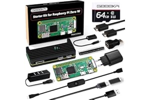 GeeekPi Raspberry Pi Zero W Starter Kit with RPi Zero W Aluminio Case, QC3.0 Power Supply, 64GB Card Preloaded OS, 20Pin Header, Micro USB a OTG Adapter, HDMI Cable, Switch Cable y 4 puertos USB Hub