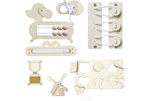 Vexran 7 pièces Jouets Montessori Busy Board Accessoires, Planche d'activités en Bois Jouets de motricité Montessori Busy Board DIY Accessoires pour 1-6 garçons Filles