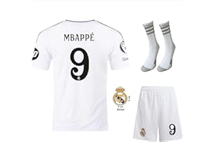 BORIVERAE Mbappe Real #9 Camiseta de fútbol para niños, camiseta de fútbol para niños, camiseta deportiva para niños, camiseta de entrenamiento de fútbol, camiseta para niños, camiseta de fútbol para niños,