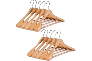 ‎LISZTON 10 Stück Massivholz Kleiderbügel für Anzüge – Extra Breite Schultern, rutschfest, 360° Drehbarer Haken – Ideal für Hemden, Mäntel, Jacken, Hosen (Natur, Hochwertiges Holz)