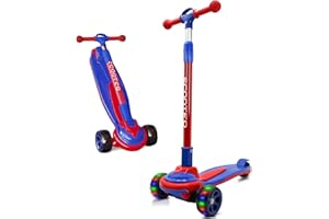 SIMEIQI 3 Wheels Kids Scooter for 5+ Years Old Boys Girls Teenager Foldable 4 Adjustable Handlebar from 32" - 40" Wide Flashing LED Wheels