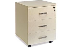 Marvin Cassettiera Ufficio In Legno Chiave Sicurezza Con Ruote Per Scrivania Tavolo 3 Cassetti Ripiani (Beige Tramato)