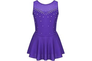 YiZYiF Vestito da Pattinaggio Artistico Bambina Paillettes Tulle Abito da Ballo Senza Manica Leotards Vestito Danza Classica Latino Balletto Jazz Danza Moderna Performance