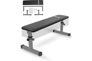 SPORTINATOR® höhenverstellbare Flachbank mit abwischbarem Kunstlederbezug und drei Halterungen. Für diverse Kraftsportübungen in Ihrem Homegym